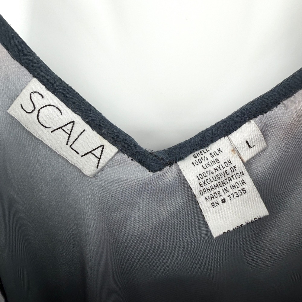 Vintage Scala 100% Silk Beaded Ombre Fairy Whimsigoth Handkerchief Hem Dress L - Picture 3 of 16